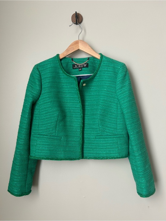 J. Crew Jackets & Blazers - J.Crew Louisa Lady Jacket Green Sequin Tweed Gold Buttons 6 BR725